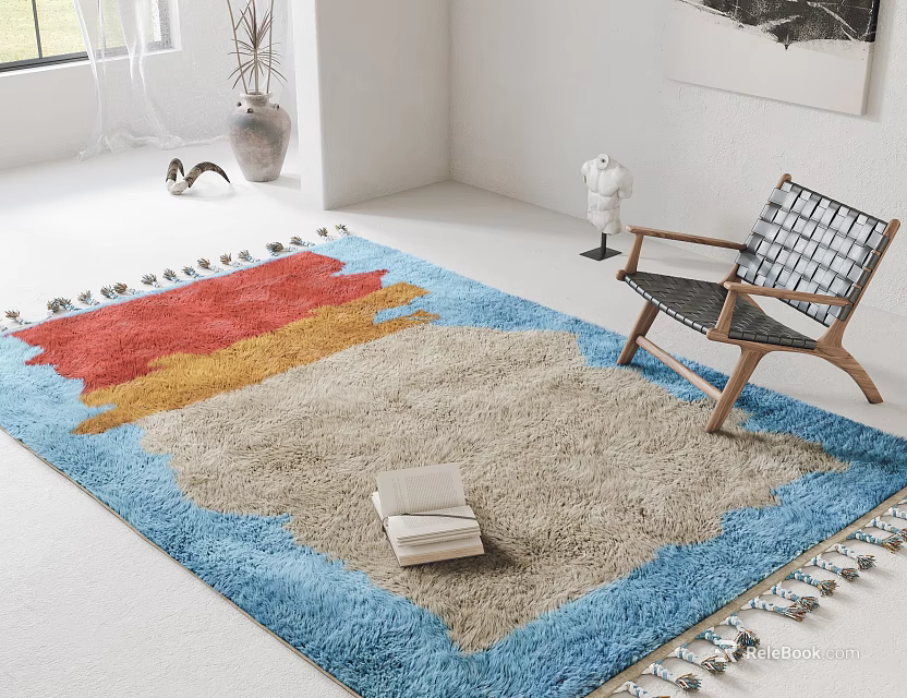 Colorful Square Rug In Modern Living Room With Chair 3d model 