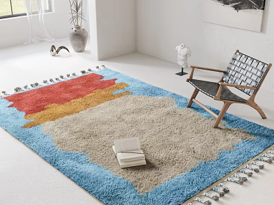 Colorful Square Rug In Modern Living Room With Chair 3d model