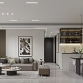 Modern Guest Restaurant Sofa Coffee Table Dining Table and Chair TV Background Cabinet Hanging Picture 3d model
