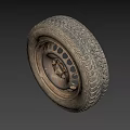 Old Worn Car Tire With Detailed Tread Pattern And Metal Rim Structure