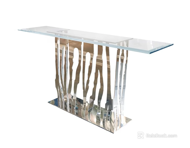 Modern Console Table With Glass Top And Metallic Base Design 3d model
