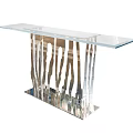Modern Console Table With Glass Top And Metallic Base Design 3d model