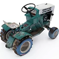 Vintage Green Tractor With Steering Wheel Seat And Large Muddy Wheels