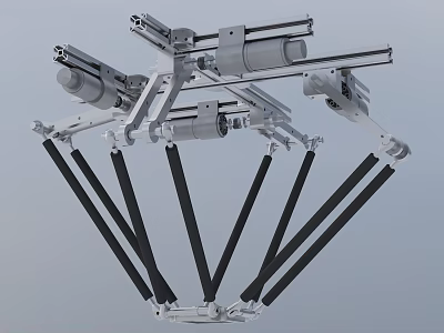 Industrial Multi Axis Robotic Arm With Metal Frame And Support Rods Mechanical Joints 3d model