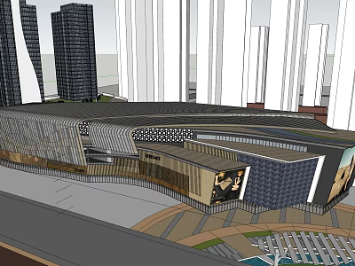 Modern Commercial Complex Architectural Design With Glass Facade And Urban Plaza 3d model