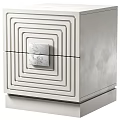 Modern White Nightstand With Drawer And Geometric Lines Marble Decorative Panel
