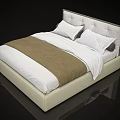 Modern Double Bed With Upholstered Headboard White Sheets And Brown Blanket 3d model