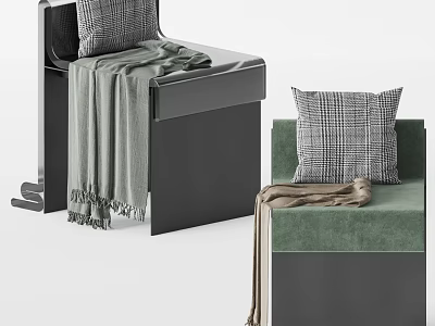 Modern Accent Chair With Green Cushion Plaid Pillow Soft Blanket And Metal Frame 3d model
