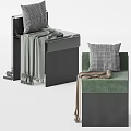 Modern Accent Chair With Green Cushion Plaid Pillow Soft Blanket And Metal Frame