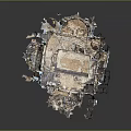 Cartoon Scene of Ancient Circular Ruin With Broken Walls Stone Steps and Empty Space