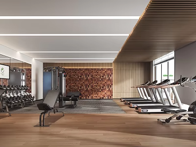 Modern Gym Interior With Fitness Equipment And Treadmills 3d model