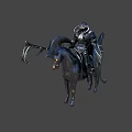 Dark Armored Warrior Riding Horned Black Horse With Spiked Armor And Scythe