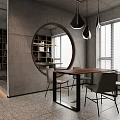 Modern Study Room Interior Design With Wooden Desk Chair Bookshelves And Hanging Lamps