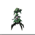 Mystical Female Character In Green Biomorphic Outfit With Spikes Leaf Petals And Starry Cosmic Background