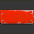 Red Industrial Equipment Box With White Cross Symbol And Worn Surface For Workplace Safety