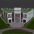 Modern White Residential Building With Green Roof Garage Entrance And Spacious Lawn Surroundings