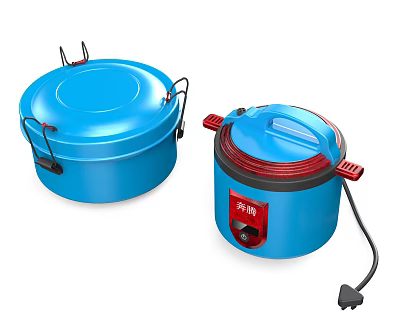 Blue Kitchen Appliances Including Electric Rice Cooker And Insulated Container 3d model