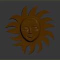 Orange Sun Themed Game Movie Character With Smiling Face Closed Eyes And Radiant Rays
