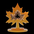 Golden Maple Leaf Shaped Art Installation With Hollow Texture And Base Stand