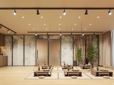 Elegant Zen Style Beauty Salon Interior With Cozy Tea Lounge And Natural Bamboo Decoration 3d model