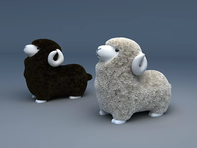 Two Fluffy Alpaca Plush Dolls In Different Colors 3d model