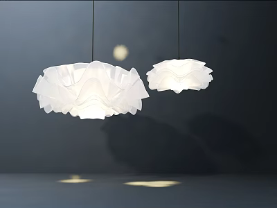 Stylish White Pleated Chandeliers Hanging In Modern Interior With Soft Light 3d model