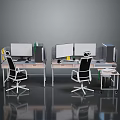 Modern Office Workspace Featuring Dual Computer Monitors And Ergonomic Desk Chairs