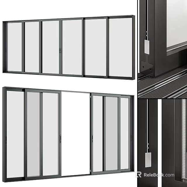 Modern Sliding Doors With Glass Panels And Black Frames For Interior Partition Design 3d model