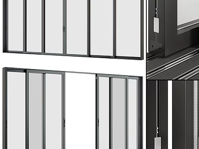 Modern Sliding Doors With Glass Panels And Black Frames For Interior Partition Design 3d model
