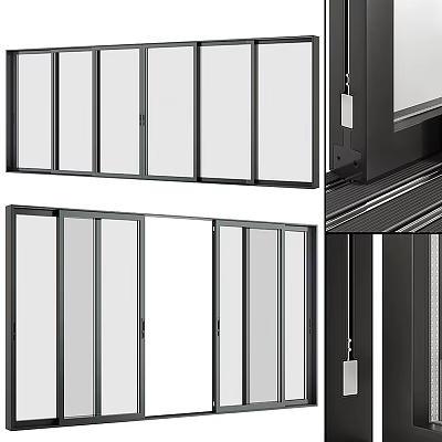 Modern Sliding Doors With Glass Panels And Black Frames For Interior Partition Design 3d model