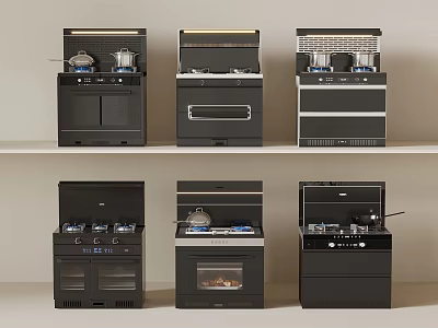 Black Kitchen Appliances Featuring Various Stove And Oven Models 3d model
