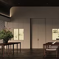 Modern Teahouse Interior Design With Wooden Tables Soft Lighting And Decorative Plants