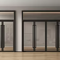 Modern Glass Double Doors With Black Frame And Interior Wooden Floor Design