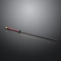 Traditional Samurai Sword Featuring Red Handle Golden Accents And Sharp Blade