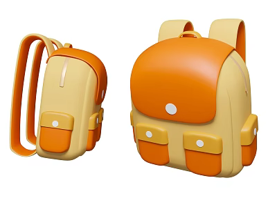 Orange and Yellow Backpacks with Multiple Pockets and Simple Cartoon Design Front Side View 3d model