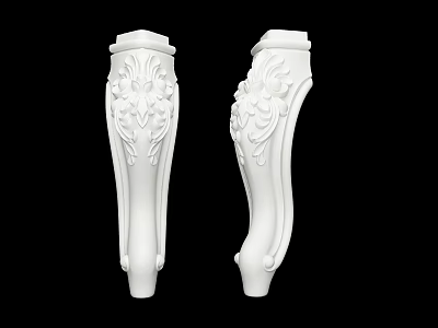 Pair of White Decorative Carved Columns With Floral Patterns On Black Background 3d model