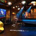 Stylish Bar Interior With Bar Counter Stools Hanging Lights TV Screens And Decorations