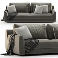 Modern Gray Two Seater Sofa With Soft Pillows And Knitted Blanket 3d model