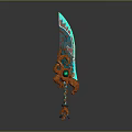Ornate Fantasy Weapon With Orange Teal Intricate Patterns And Green Circular Accent