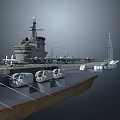 Aircraft Carrier Flight Deck with Military Jets and Island Structure