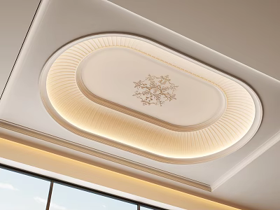 Elegant Modern Ceiling Design With Oval Shape Decorative Pattern And Soft Lighting 3d model