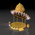 Decorated Golden Stage With Chicken Shaped Top And Surrounding Illuminated Lights