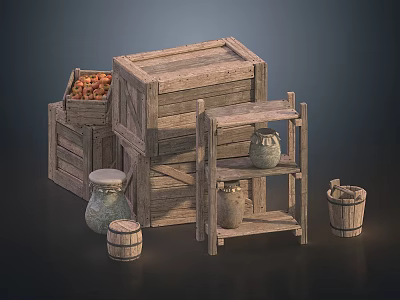 Ancient Country Life Supplies Middle East Life Supplies Farm Life Scene Country Sticks Farm Sticks Apple Wooden Box Jar Shelf Wooden Shelf 3d model