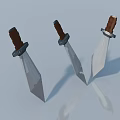 Three Sharp Knives with Wooden Handles and Polished Metal Blades on Blue Surface
