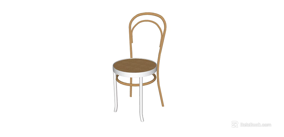 Simple Modern Dining Chair With Curved Wooden Backrest And Metal Legs Round Seat 3d model 