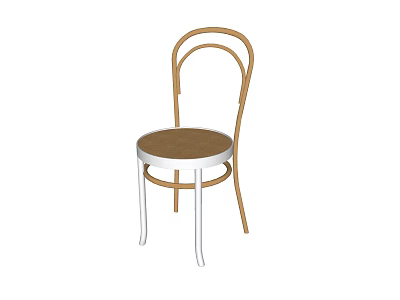 Simple Modern Dining Chair With Curved Wooden Backrest And Metal Legs Round Seat 3d model