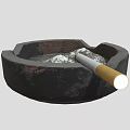 Decorative Ornament Set With Black Ashtray Lit Cigarette And Ash For Home Decoration
