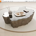Modern Unique Irregular Coffee Table with Sleek Black Surface Bronze Base and Decorative Items 3d model
