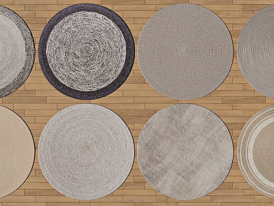 Round Area Rugs with Various Textures and Designs on Wooden Floor 3d model