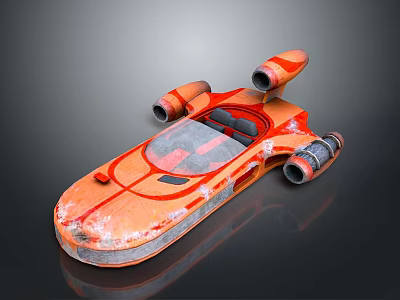 Orange Futuristic Spacecraft With Transparent Cockpit And Multiple Engines 3d model